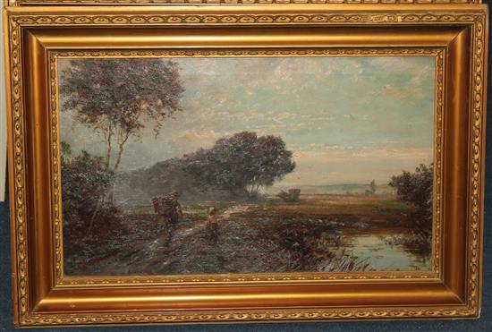 H. Martin Figures in open landscapes at dusk, 12 x 20in.